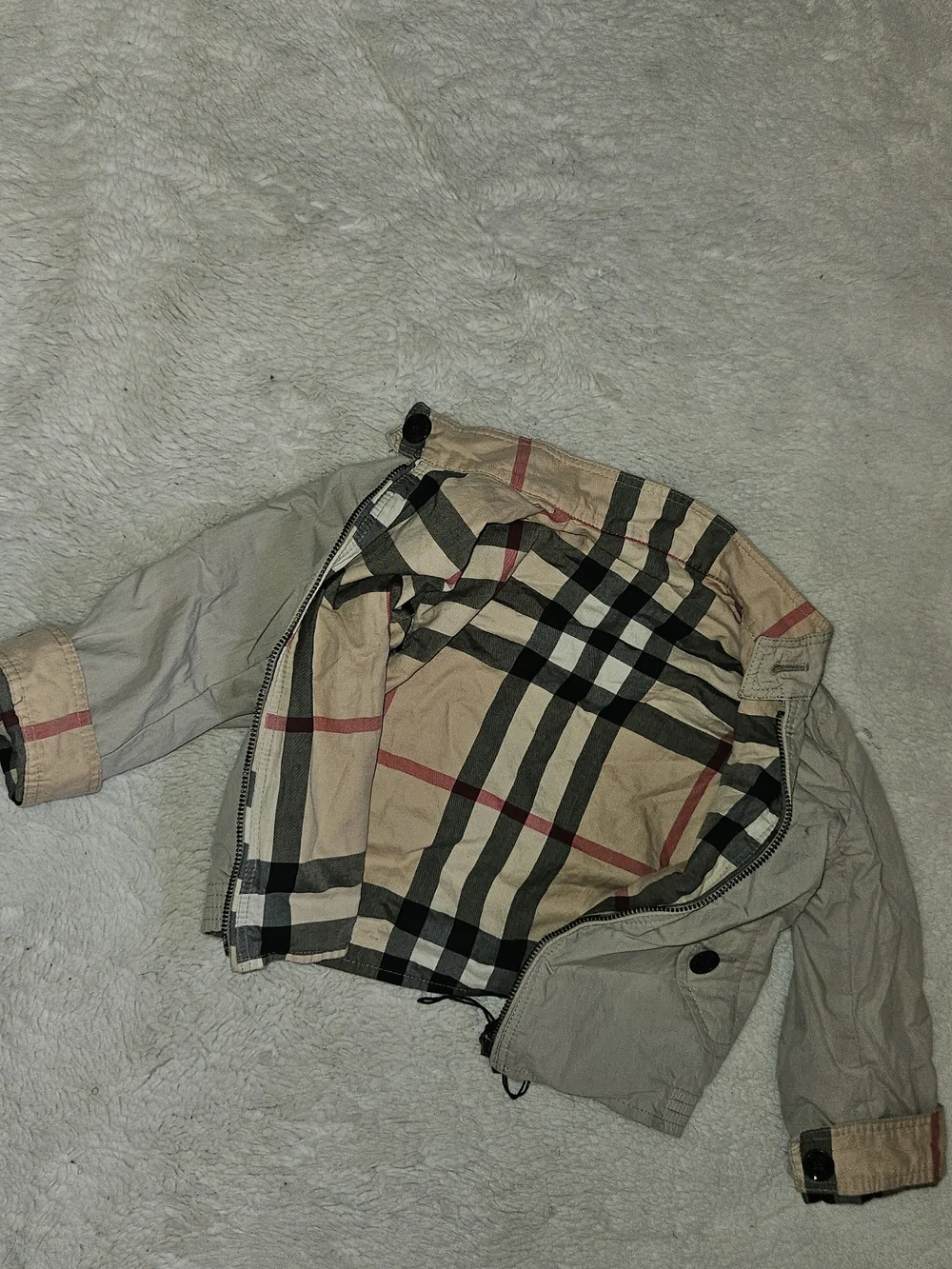 Beige Kids Lightweight Jacket with Tartan Trim